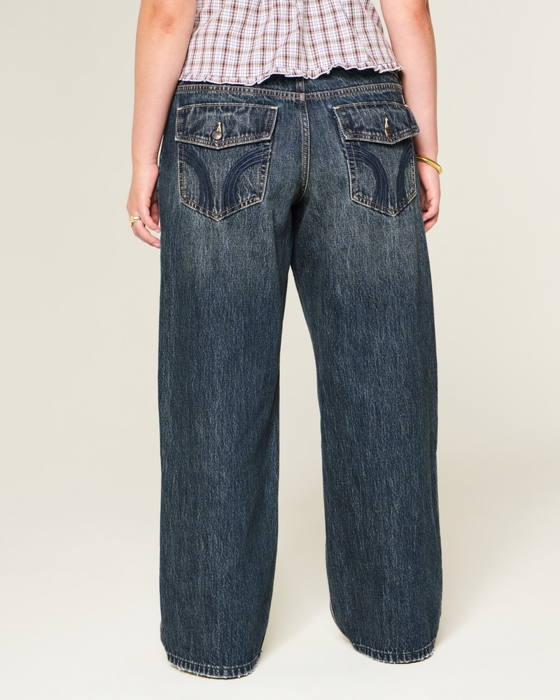 jeans a vita bassa con lavaggio medio y2k e sacchi