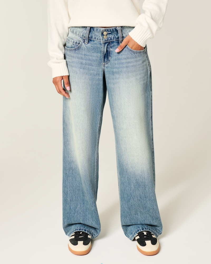 jeans a vita bassa con lavaggio medio y2k e sacchi