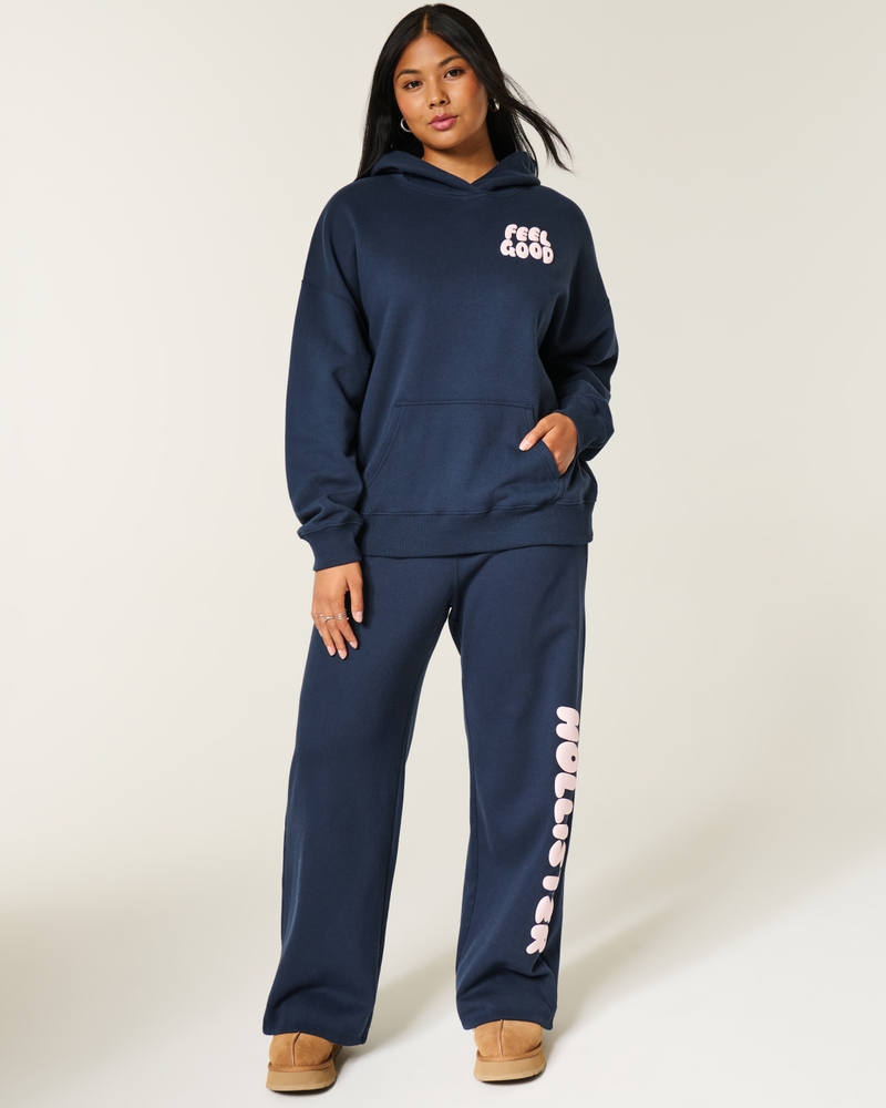 felpa oversize con cappuccio e logo hollister feel good