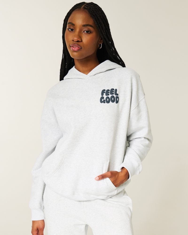 felpa oversize con cappuccio e logo hollister feel good