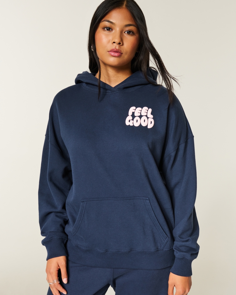 felpa oversize con cappuccio e logo hollister feel good