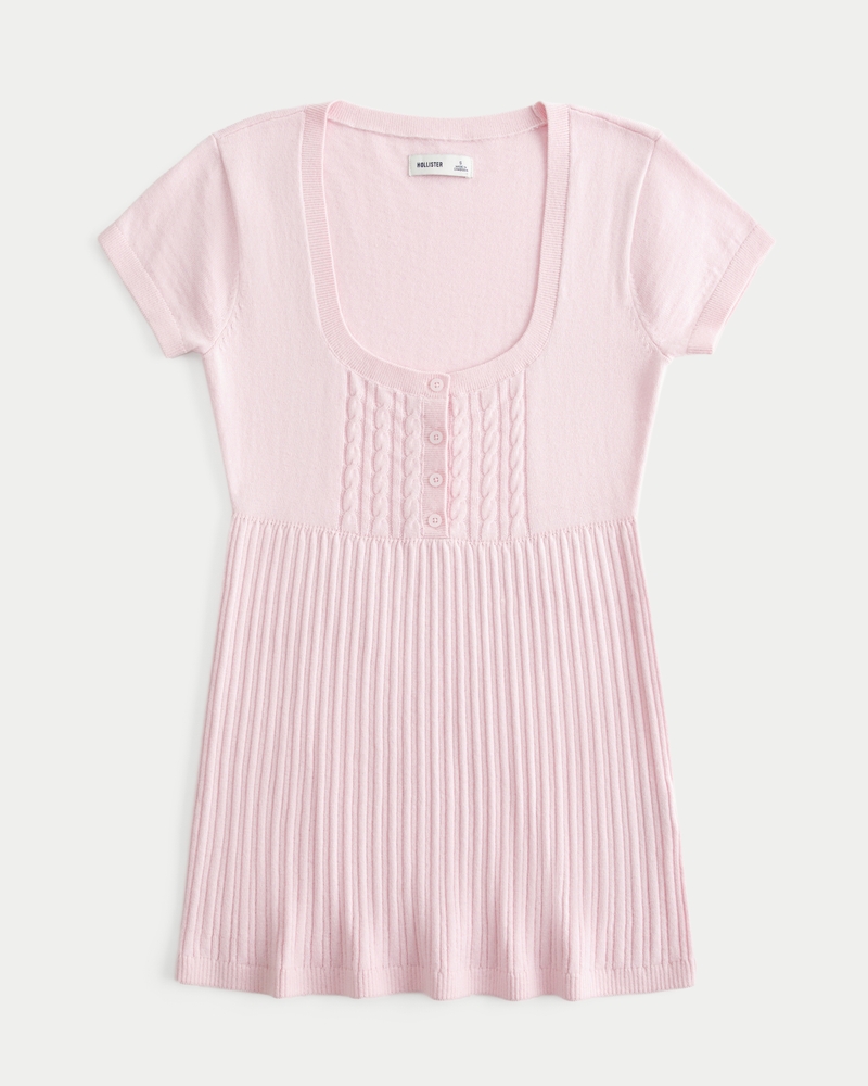 top babydoll a maniche corte con colletto henley