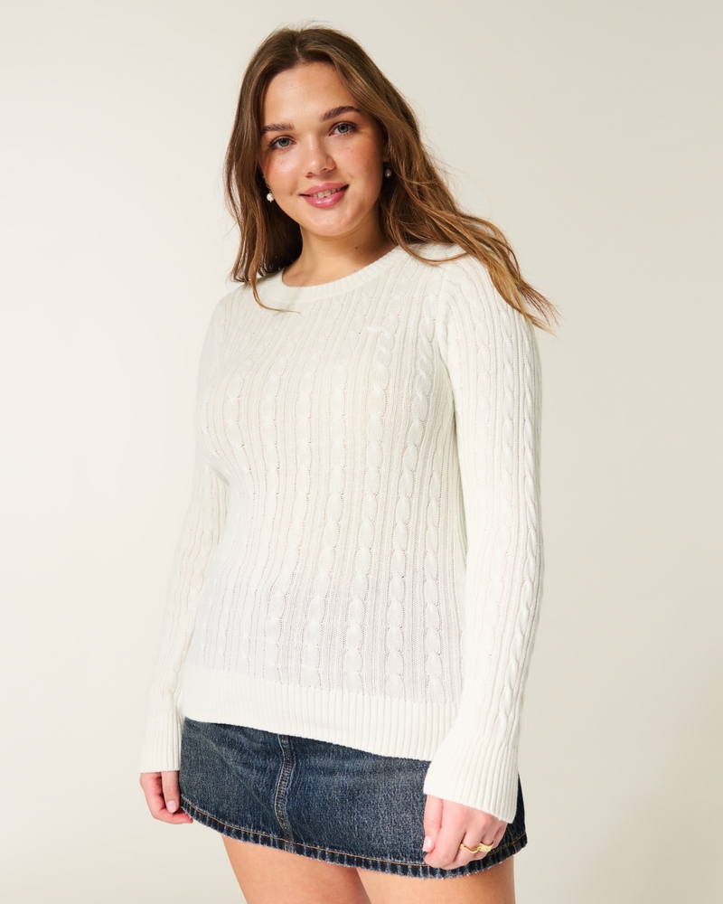 maglione girocollo con motivo a trecce
