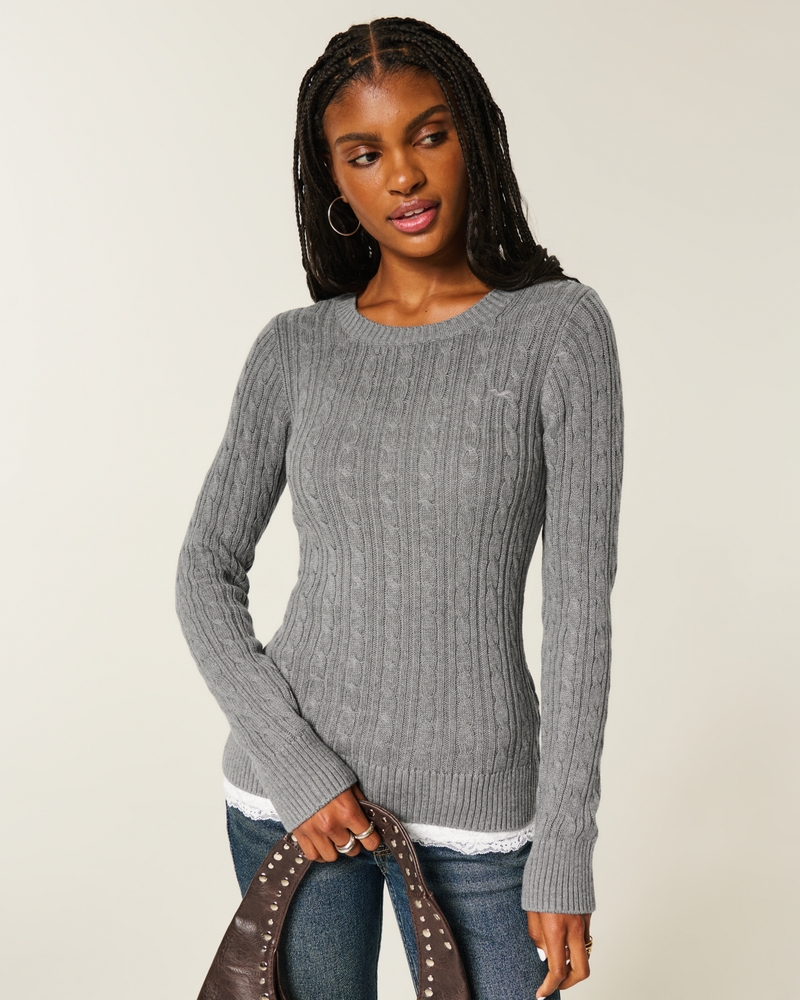 maglione girocollo con motivo a trecce