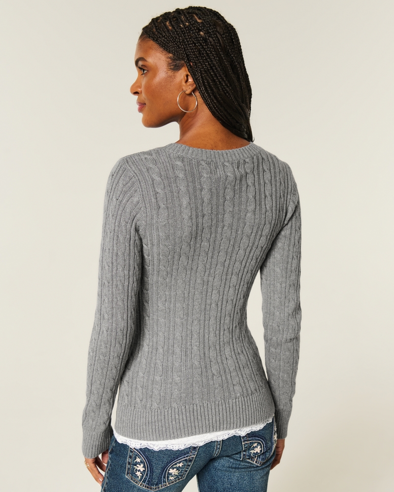 maglione girocollo con motivo a trecce
