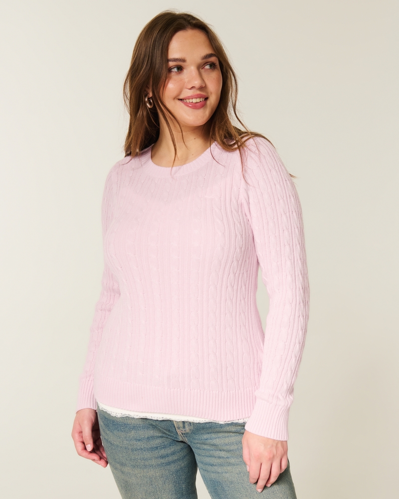 maglione girocollo con motivo a trecce
