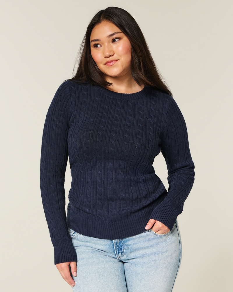 maglione girocollo con motivo a trecce
