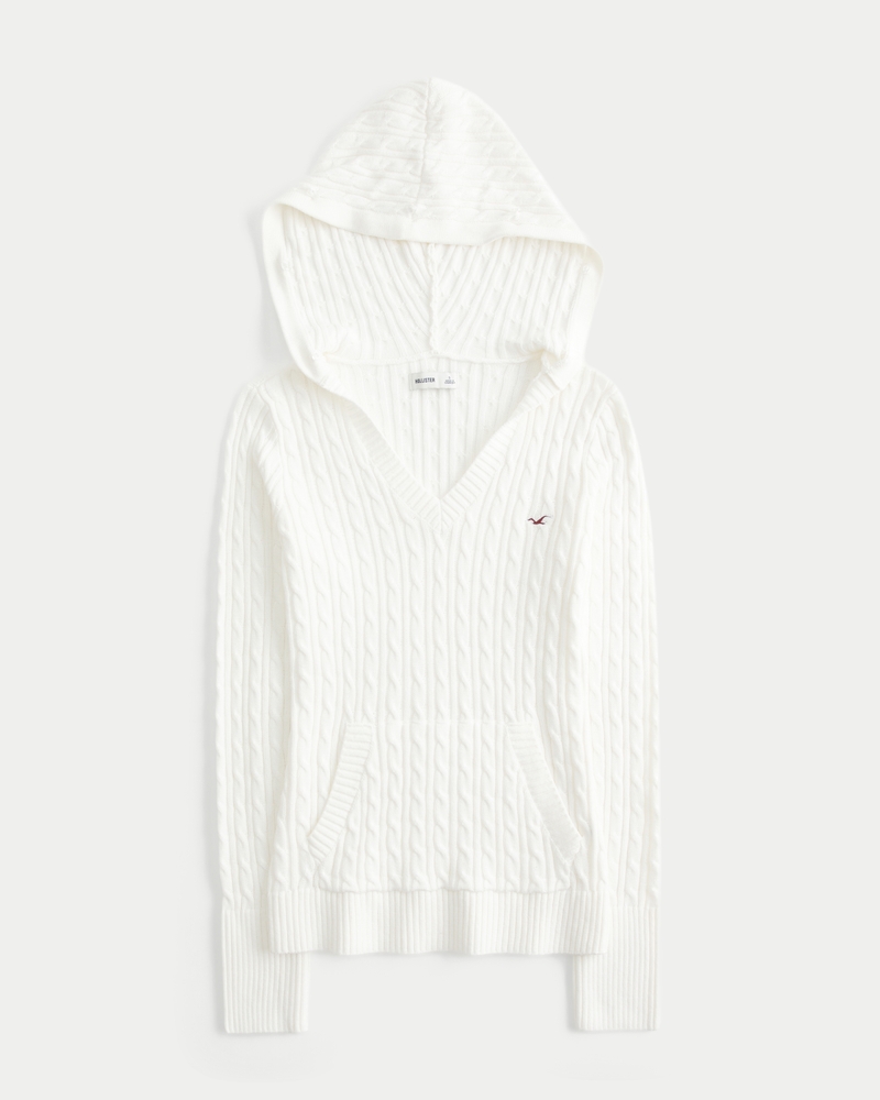 maglione lavorato a maglia con cappuccio e finiture in pelliccia sintetica