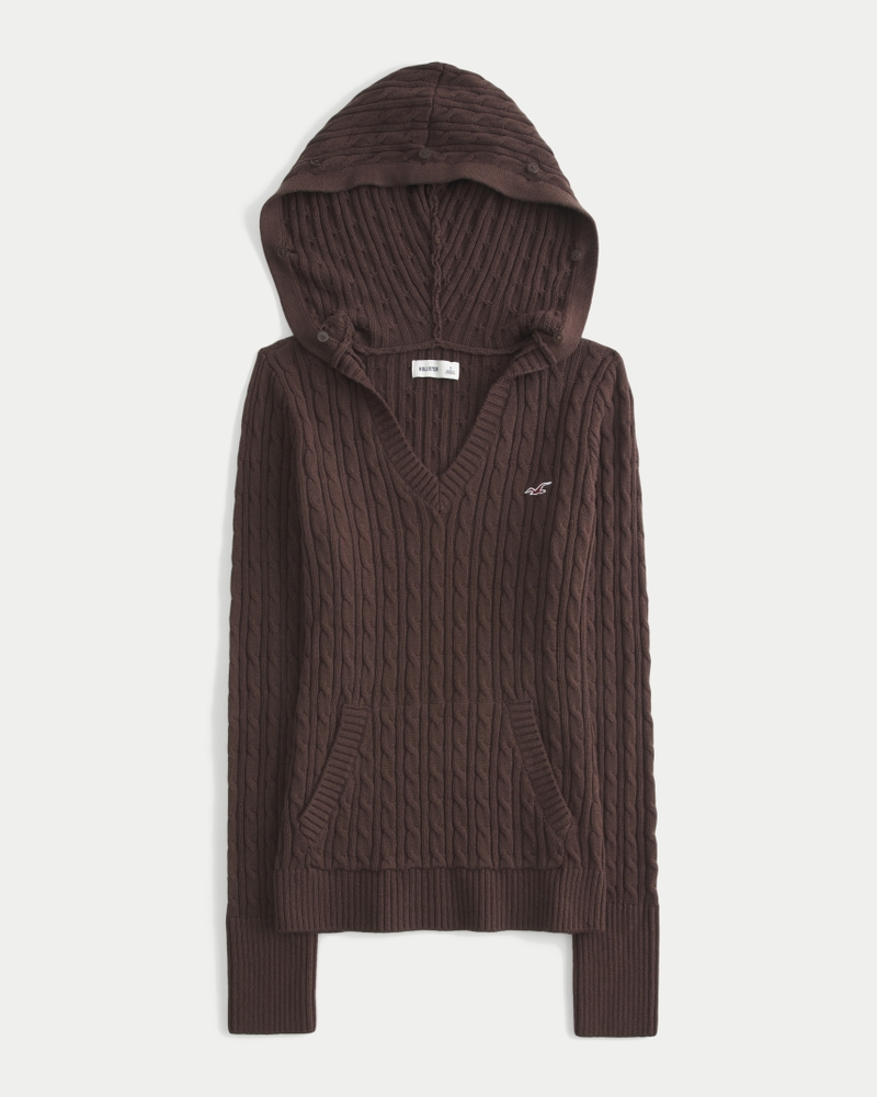 maglione lavorato a maglia con cappuccio e finiture in pelliccia sintetica