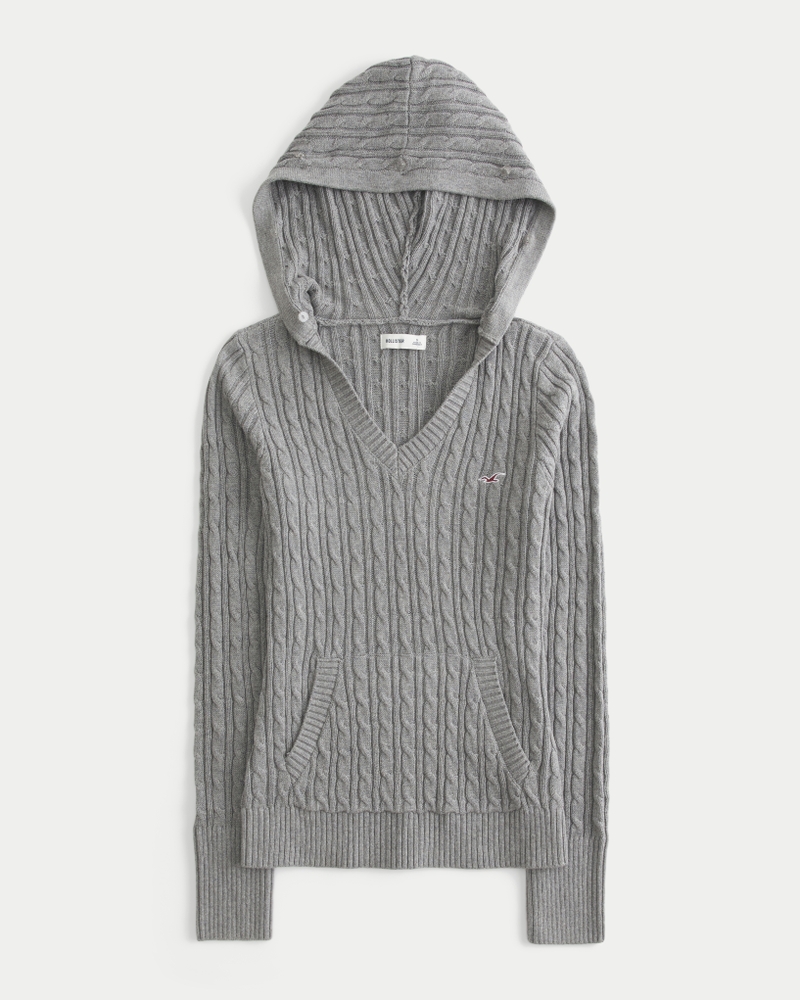 maglione lavorato a maglia con cappuccio e finiture in pelliccia sintetica