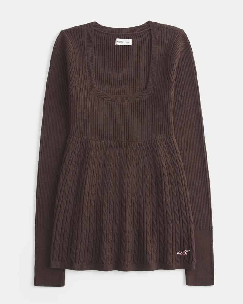 maglione a maniche lunghe con colletto quadrato in stile peter pan