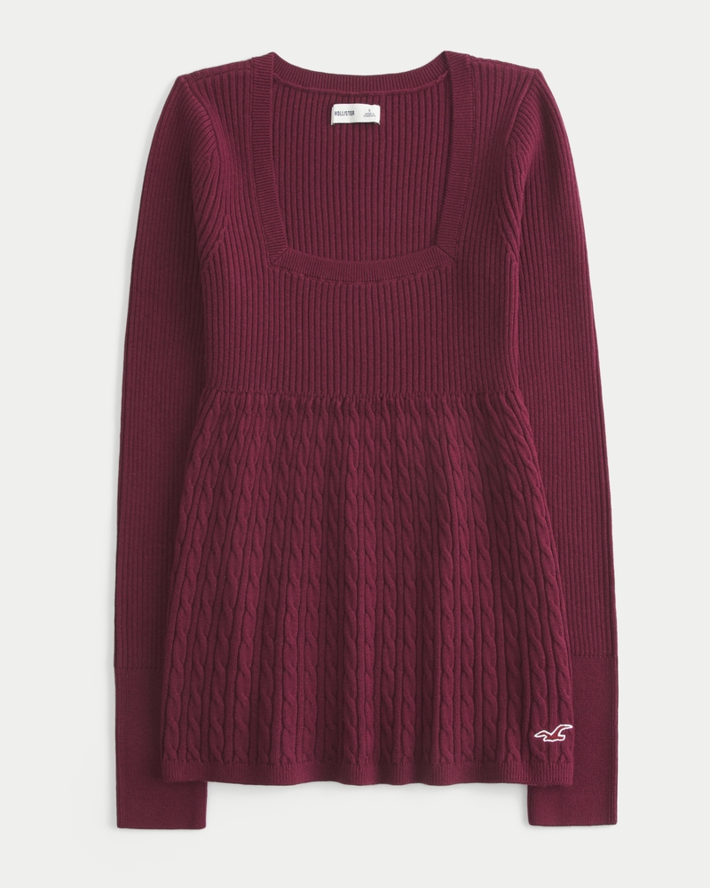 maglione a maniche lunghe con colletto quadrato in stile peter pan