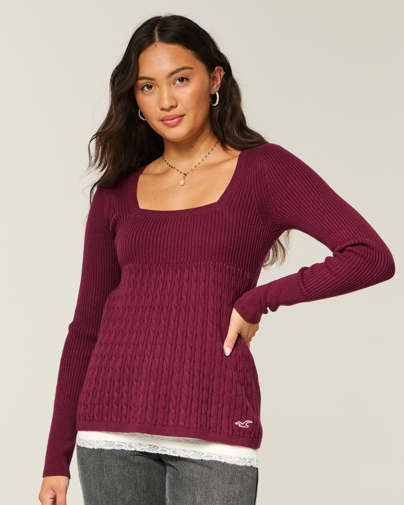 maglione a maniche lunghe con colletto quadrato in stile peter pan