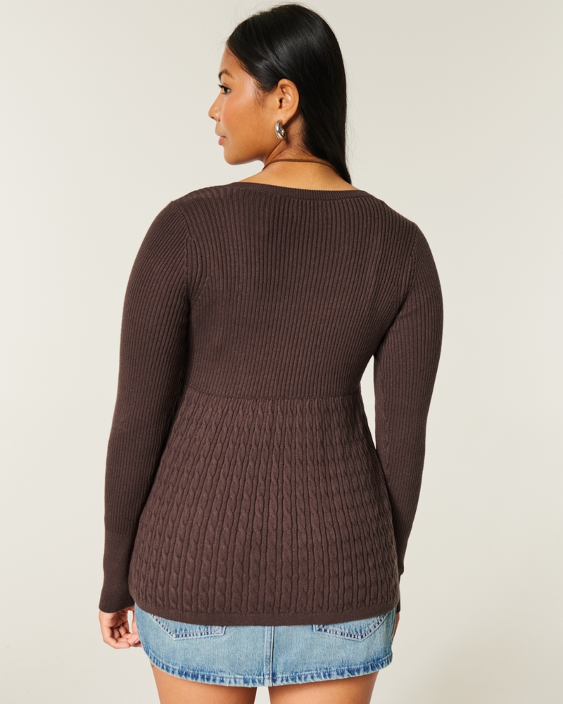 maglione a maniche lunghe con colletto quadrato in stile peter pan