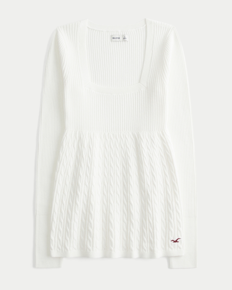 maglione a maniche lunghe con colletto quadrato in stile peter pan