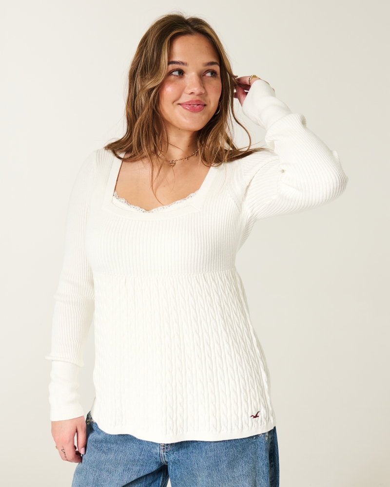maglione a maniche lunghe con colletto quadrato in stile peter pan