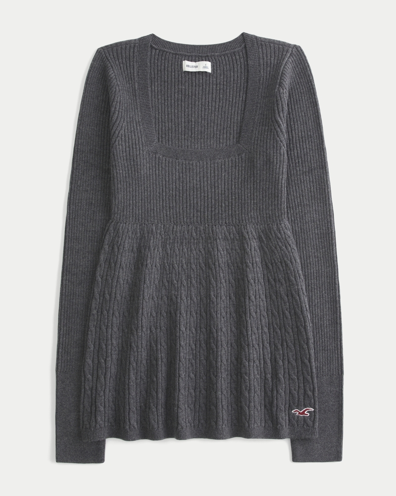 maglione a maniche lunghe con colletto quadrato in stile peter pan