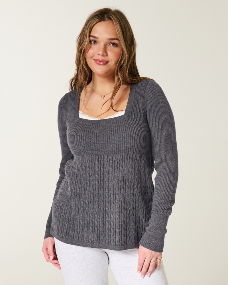maglione a maniche lunghe con colletto quadrato in stile peter pan