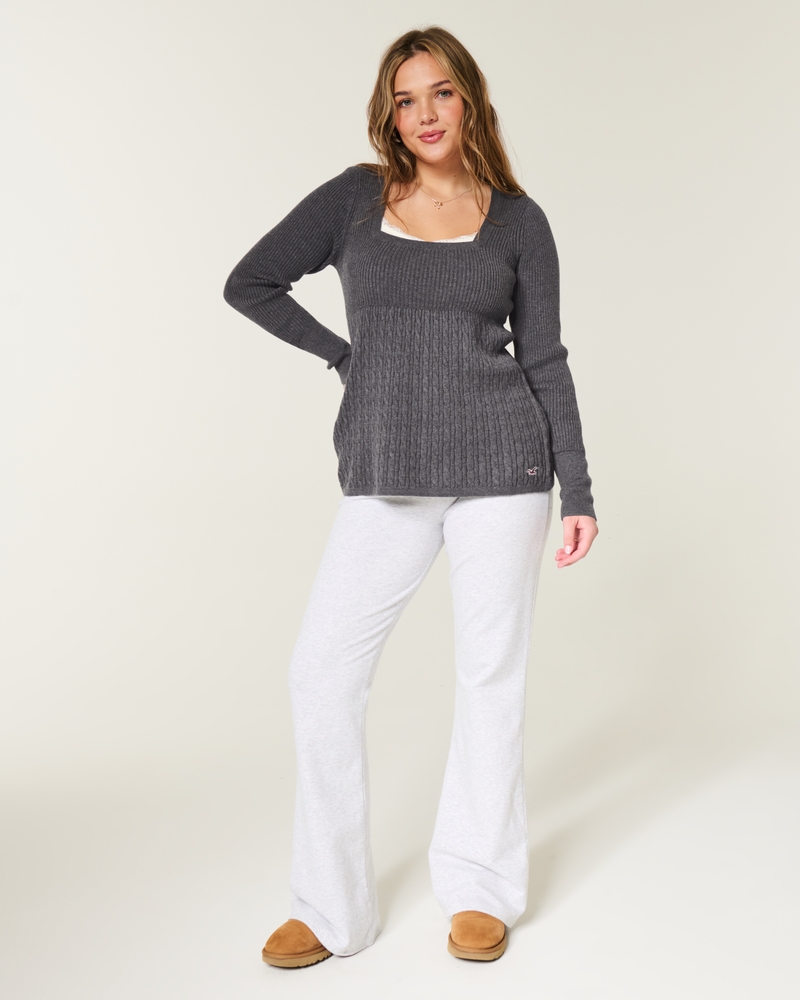 maglione a maniche lunghe con colletto quadrato in stile peter pan