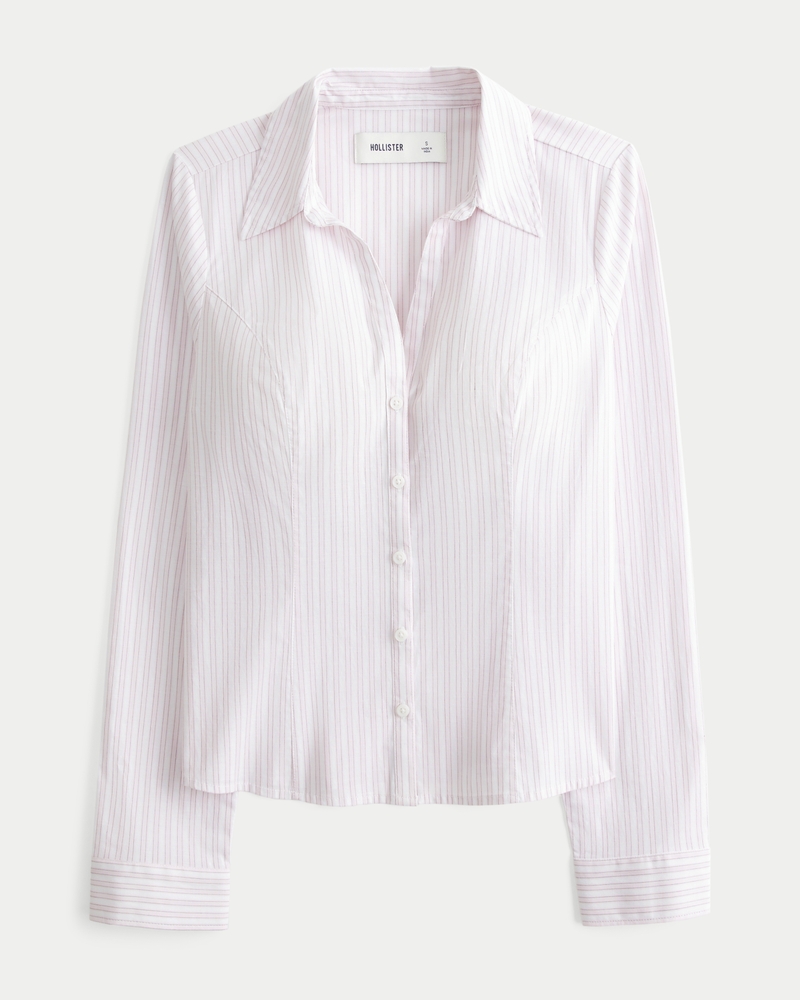 camicia con bottoni in popeline elastico