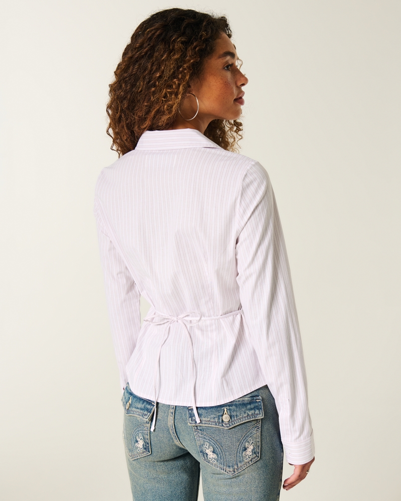 camicia con bottoni in popeline elastico