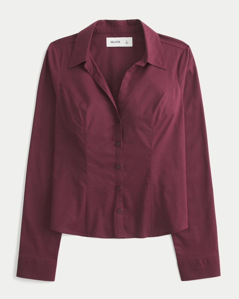 camicia con bottoni in popeline elastico