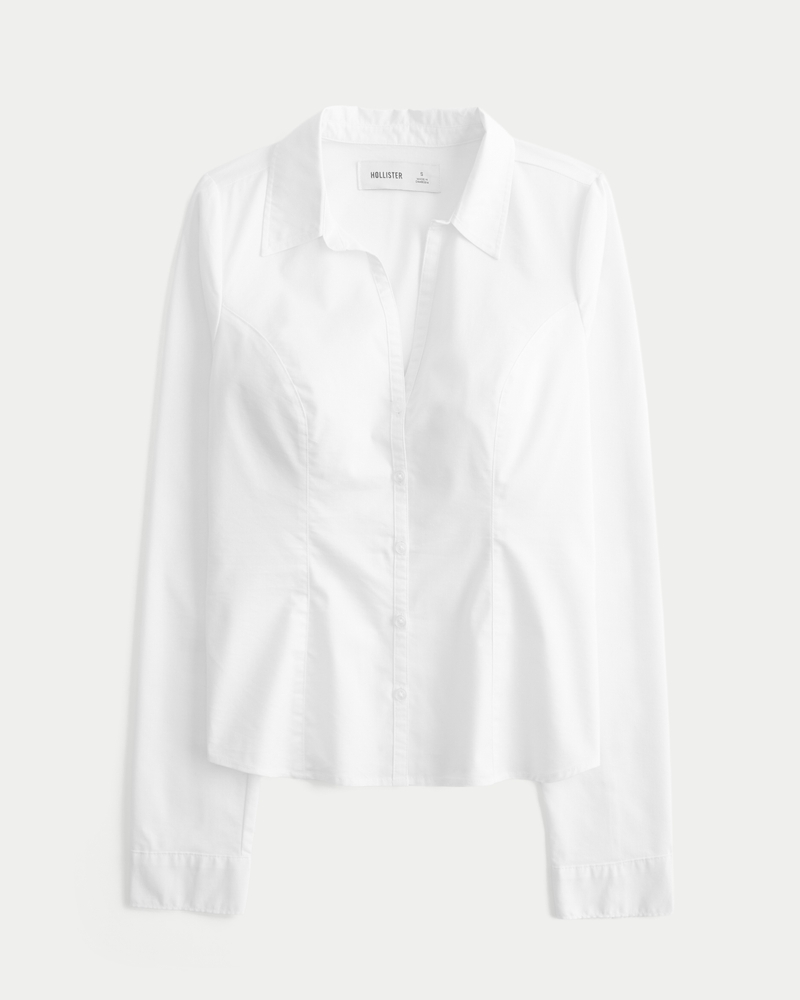 camicia con bottoni in popeline elastico