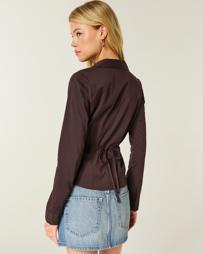 camicia con bottoni in popeline elastico