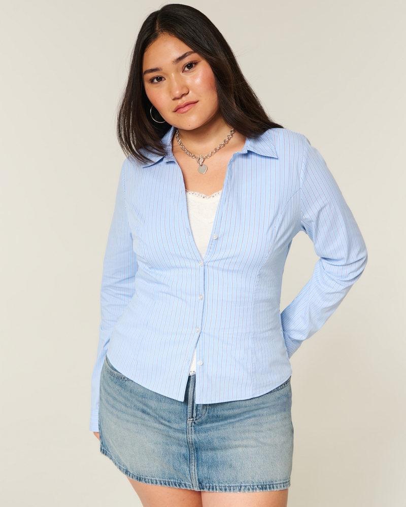 camicia con bottoni in popeline elastico
