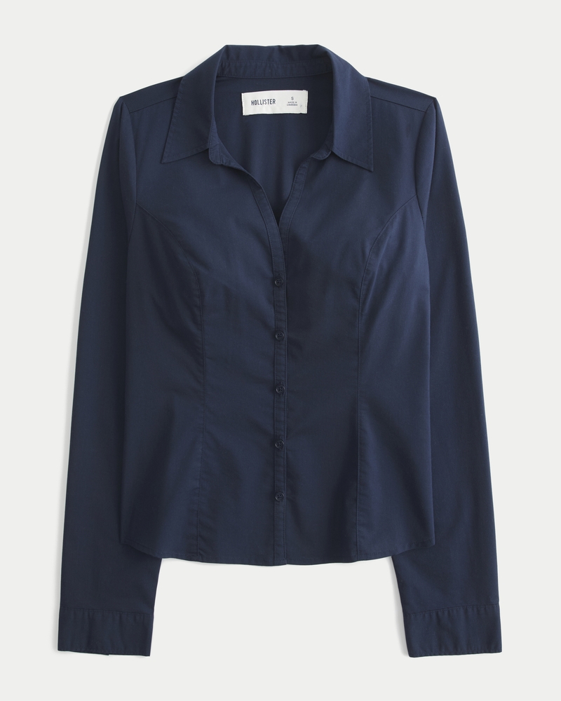 camicia con bottoni in popeline elastico