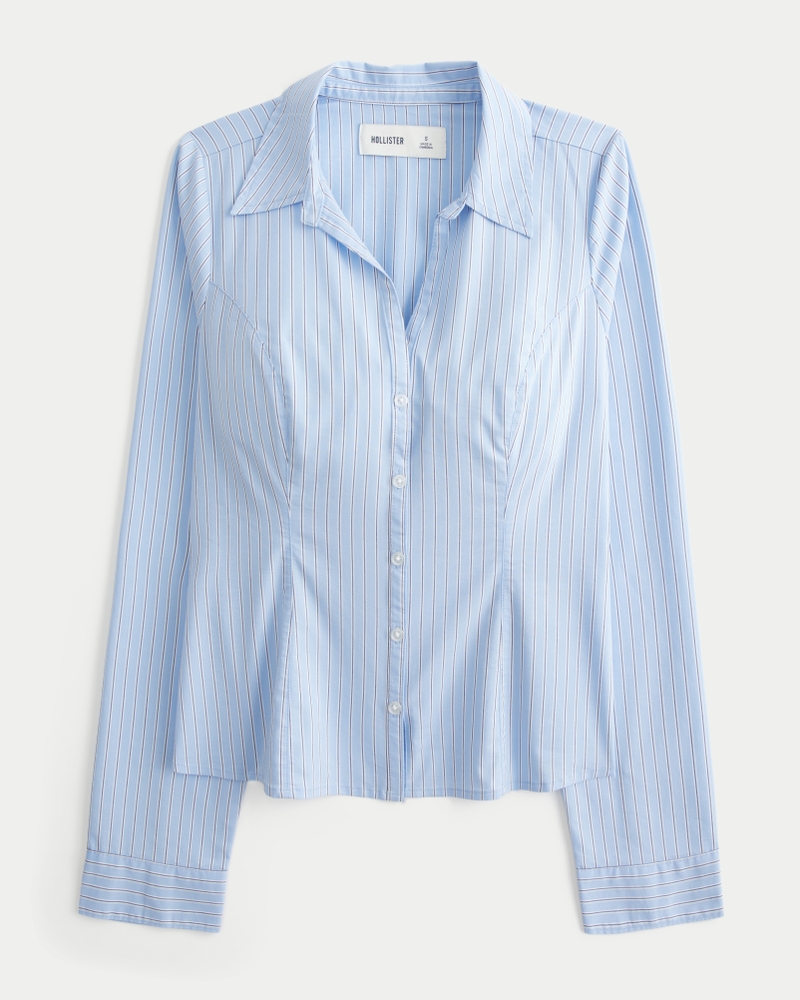 camicia con bottoni in popeline elastico