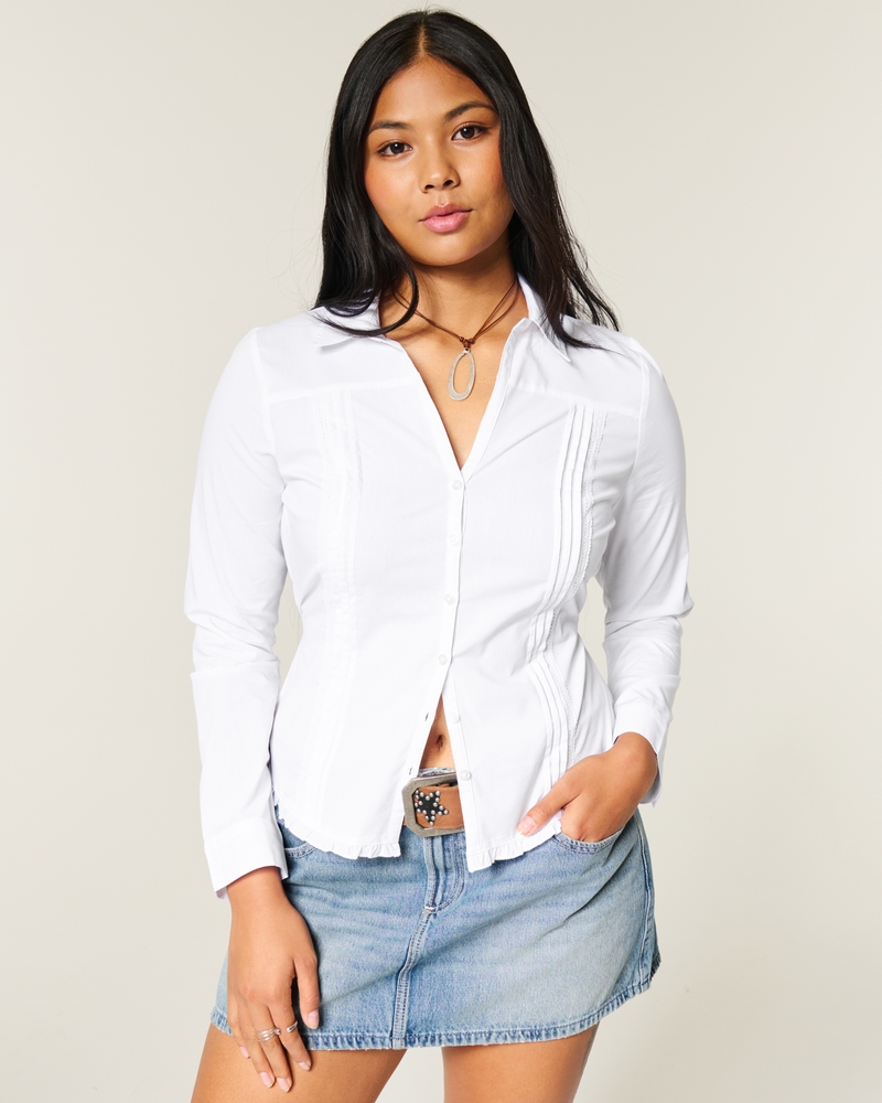 camicia con bottoni e pizzo