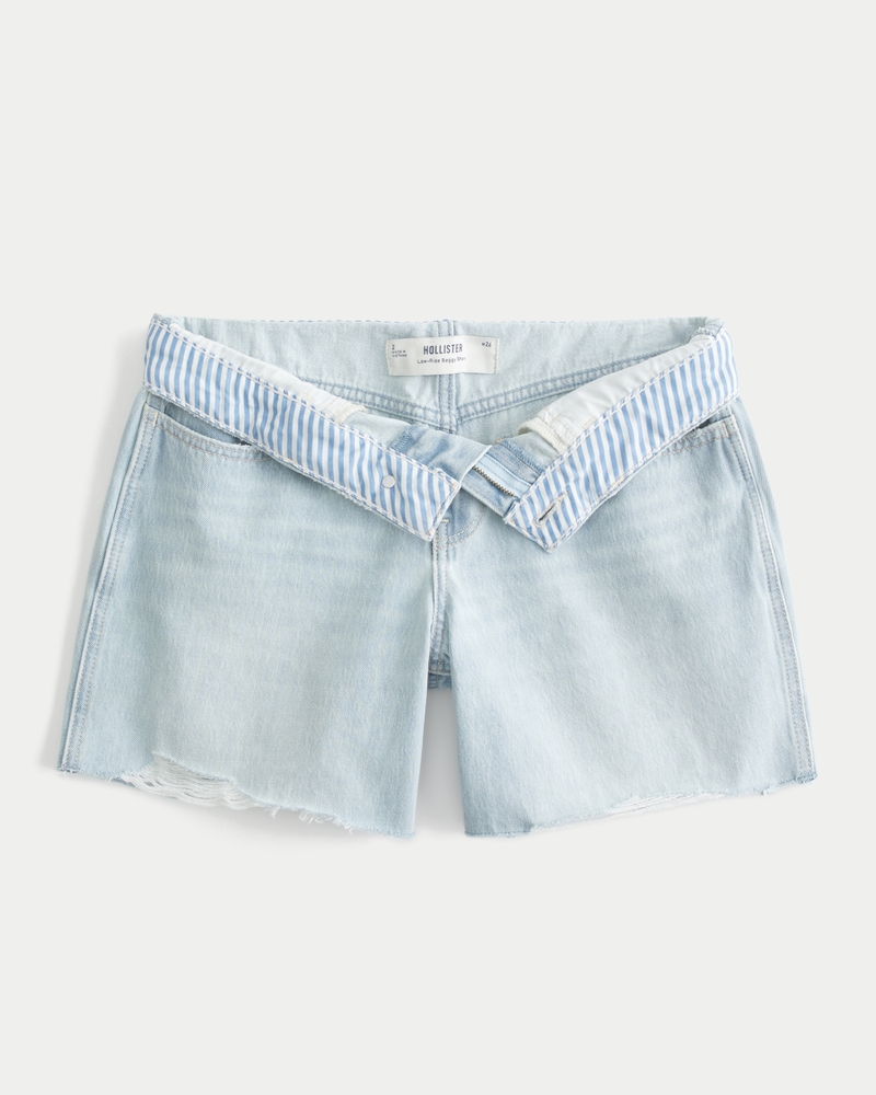 pantaloncini in denim larghi neri lavati a vita bassa 13 cm