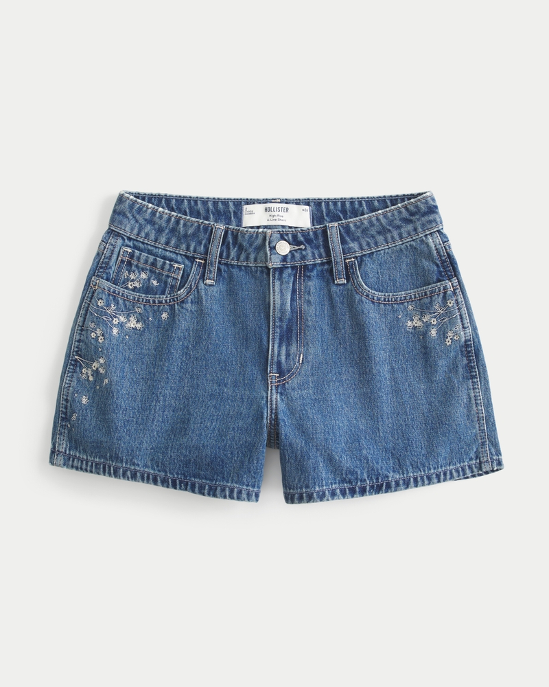 pantaloncini in denim a trapezio color acquamarina chiaro strappati a vita alta