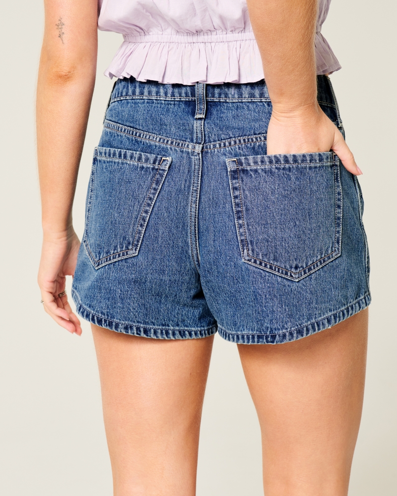 pantaloncini in denim a trapezio color acquamarina chiaro strappati a vita alta