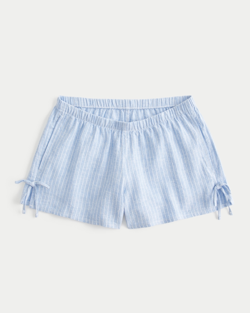 pantaloncini morbidi in misto lino con fiocco laterale