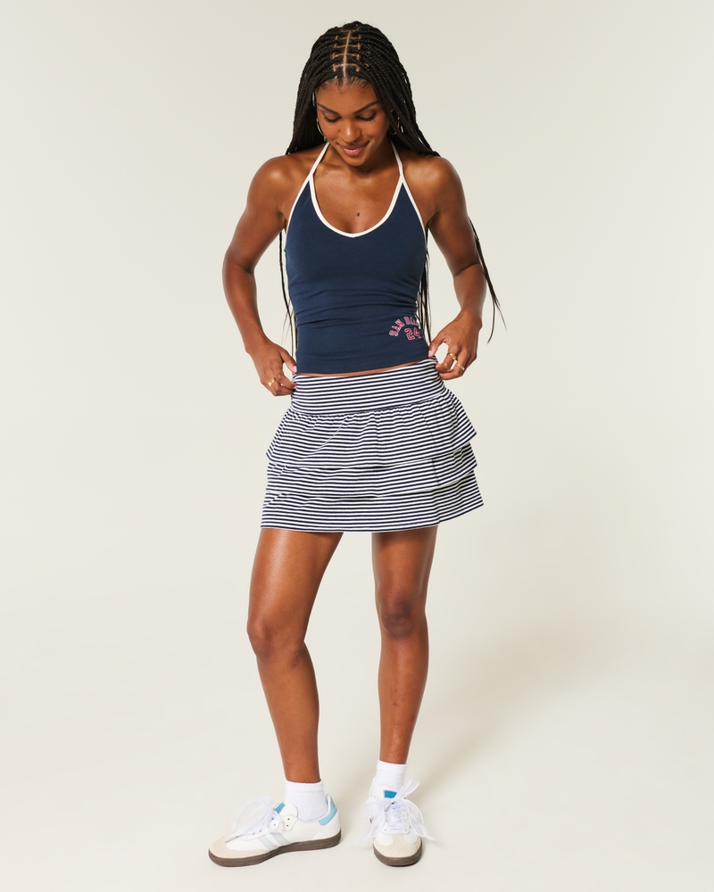 minigonna con pantaloni in maglia arricciata