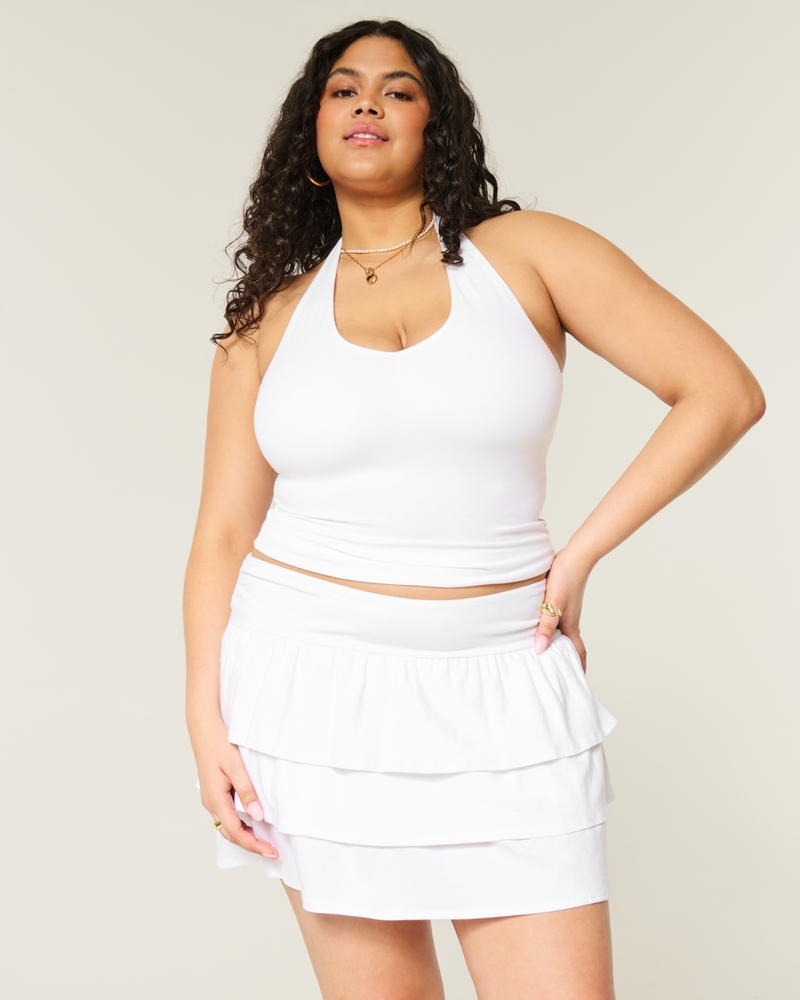 minigonna con pantaloni in maglia arricciata