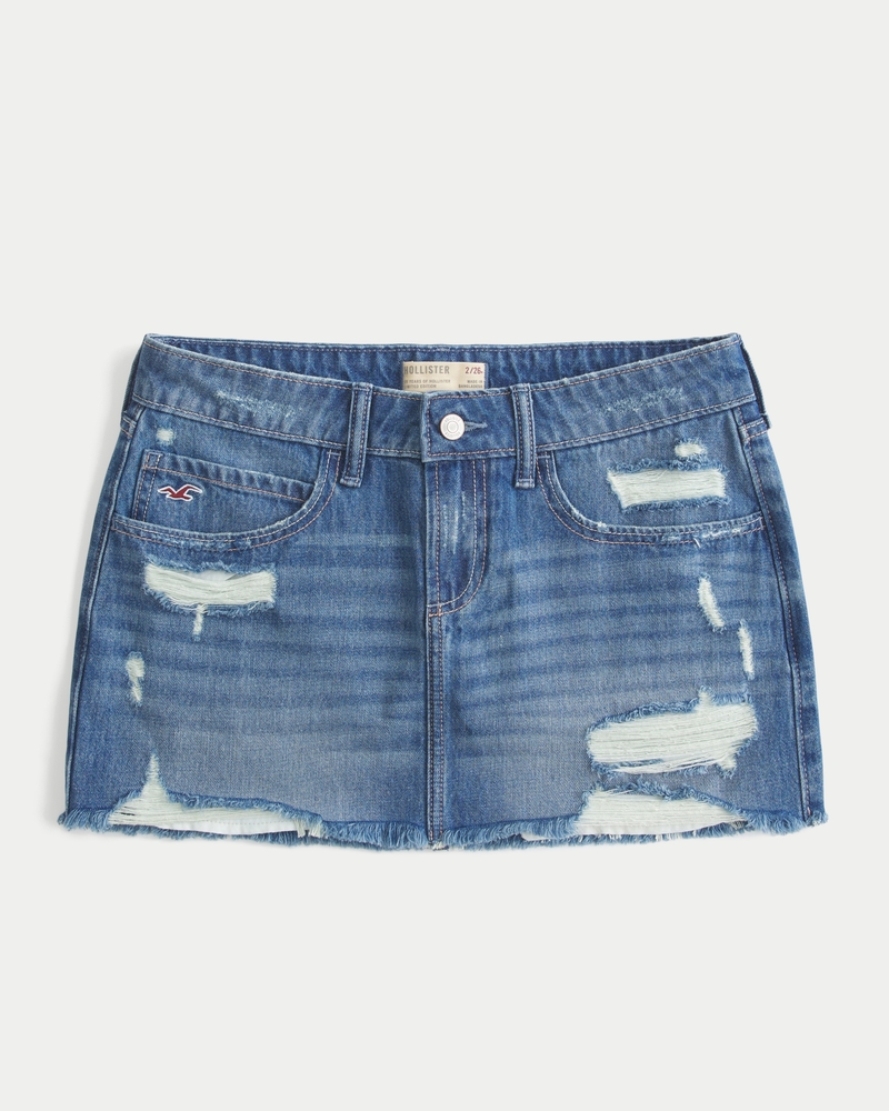 minigonnapantaloni in denim scuro strappato e lavato a vita bassa
