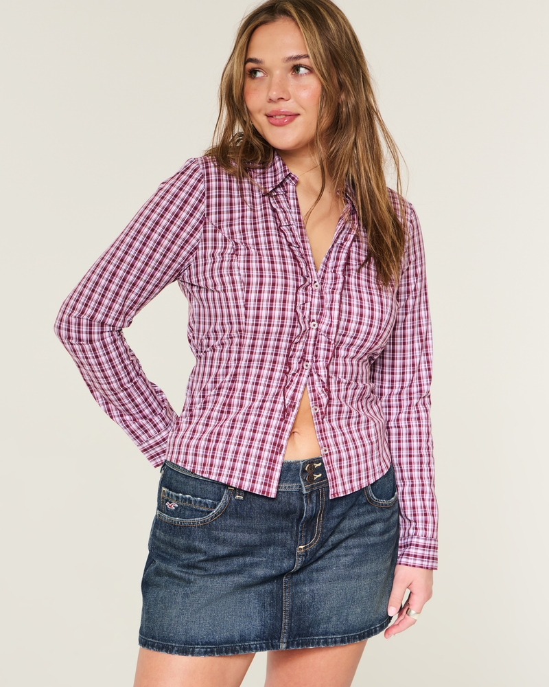 minigonna in denim scuro lavato a vita bassa