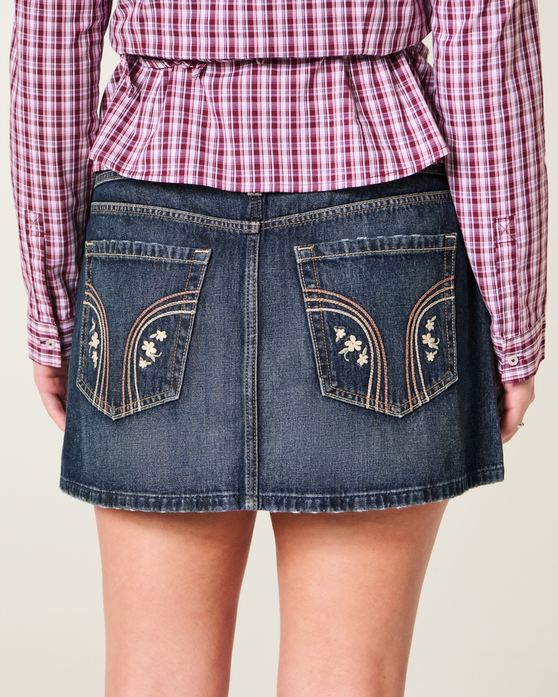 minigonna in denim scuro lavato a vita bassa
