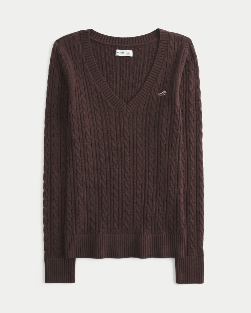 maglione con scollo a v e motivo a trecce