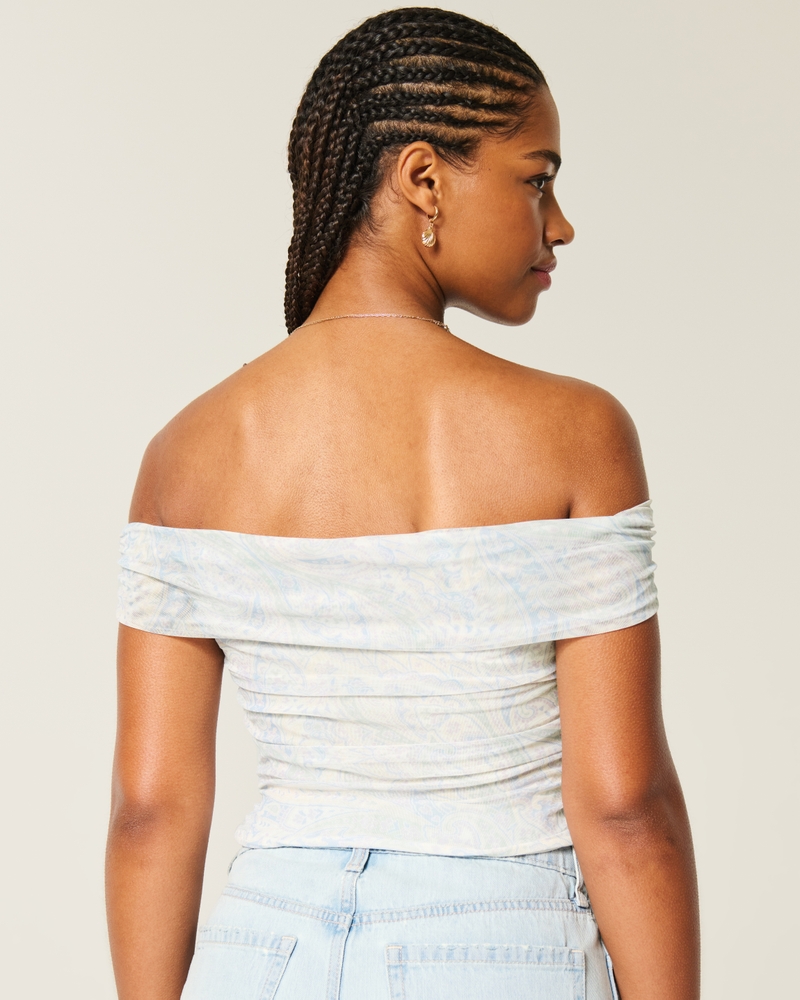 top in rete con spalle scoperte e scollatura a v