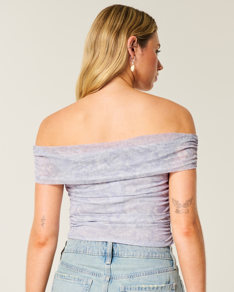 top in rete con spalle scoperte e scollatura a v