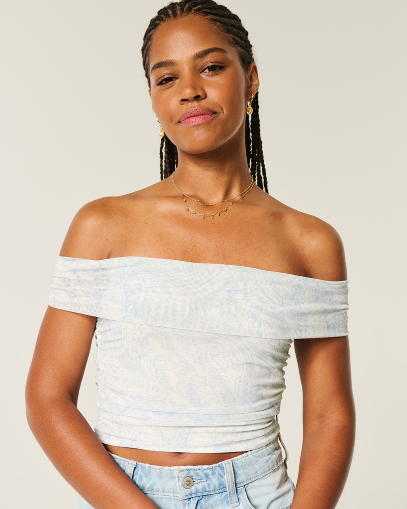 top in rete con spalle scoperte e scollatura a v
