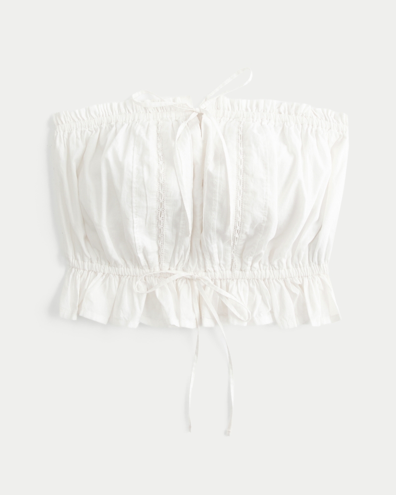 top bustier corto ampio e senza spalline con bordi in pizzo