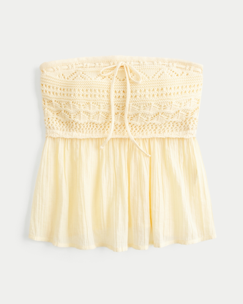 top casual in stile uncinetto con spalle scoperte