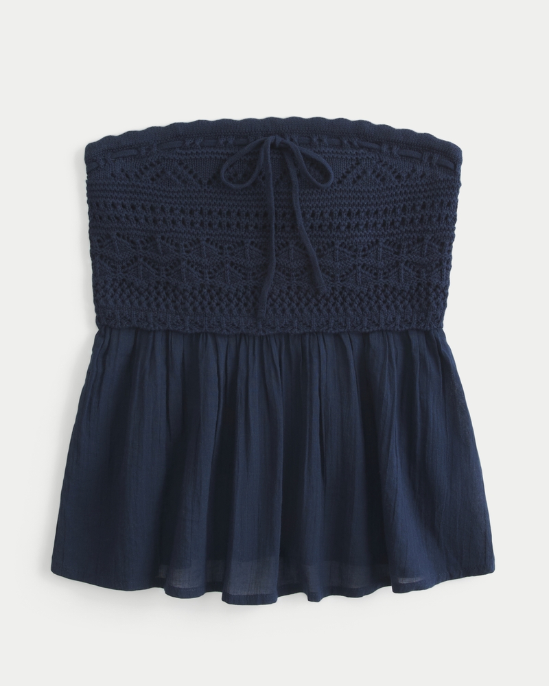 top casual in stile uncinetto con spalle scoperte