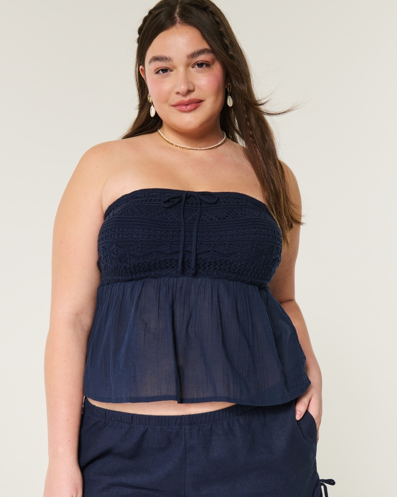 top casual in stile uncinetto con spalle scoperte