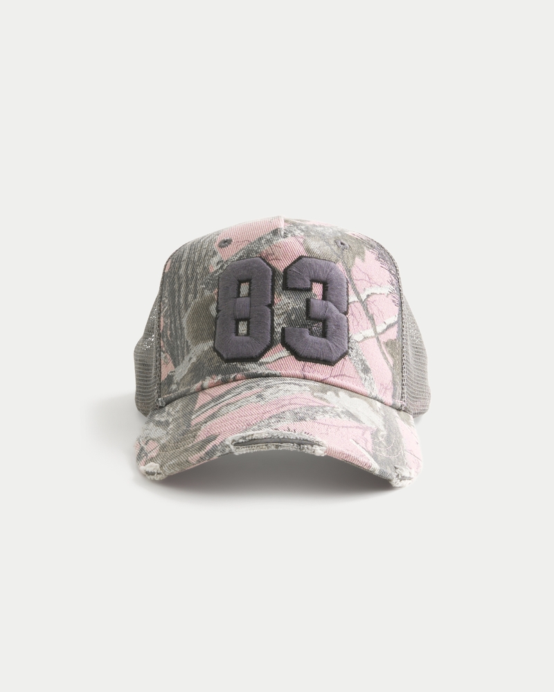 cappello da camionista con motivo mimetico rosa e numeri